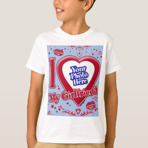 T-shirt I Love My Girlfriend Photo Red Hearts Baby Blue