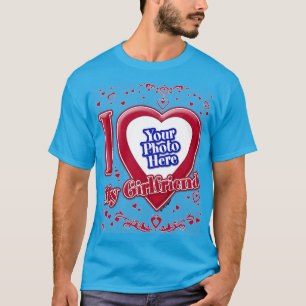 T-shirt I Love My Girlfriend Photo Red Hearts Turquoise