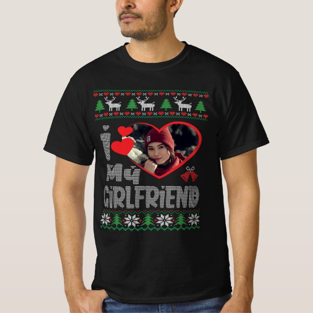 T-shirt I Love My Girlfriend Photo Vilain Chandail de Noël (Devant)