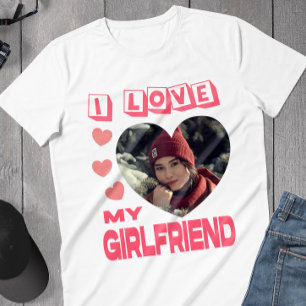 T-shirt I Love My Girlfriend Pink Heart Photo personnalis