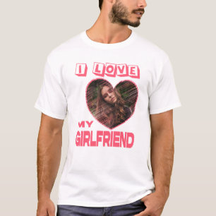 T-shirt I Love My Girlfriend Pink Heart Photo personnalisé