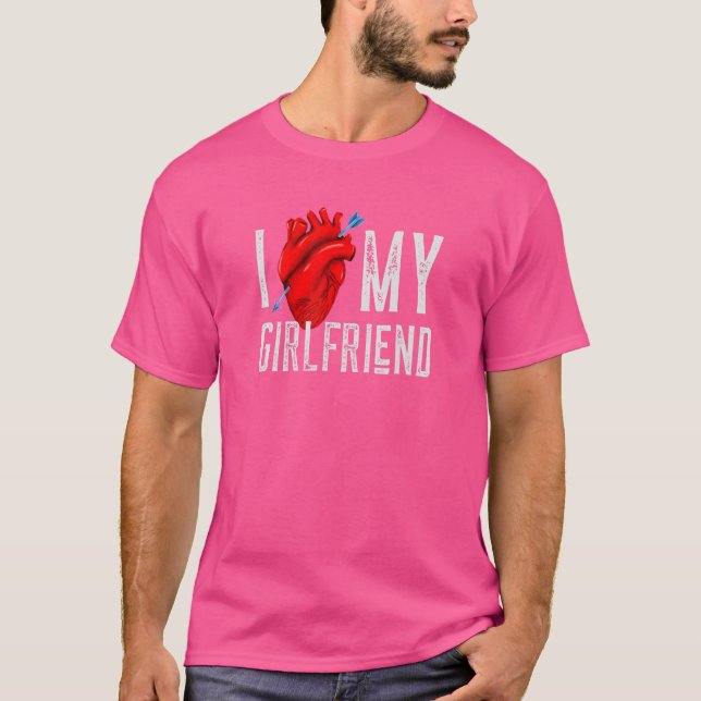 T-shirt I Love My Girlfriend Real Heart Formé Image (Devant)