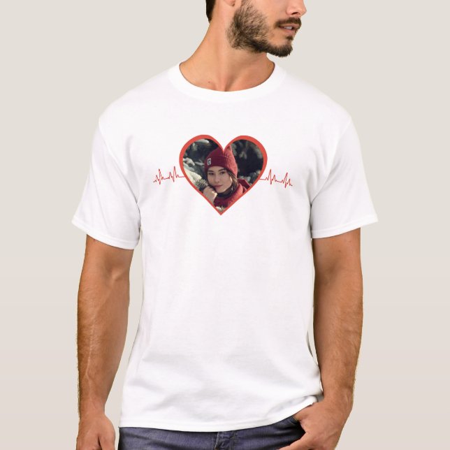 T-shirt I Love My Girlfriend Red heartbeat Custom Photo (Devant)