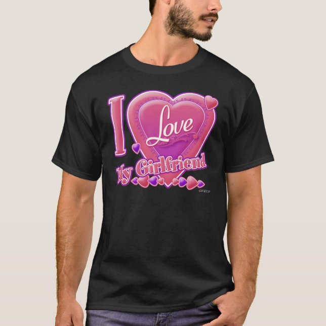 T-shirt I Love My Girlfriend rose/violet - coeurs (Devant)