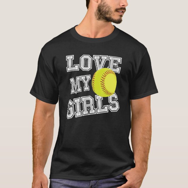 T-shirt I Love My Girls Dad & Mom Softball Cute Softball M (Devant)