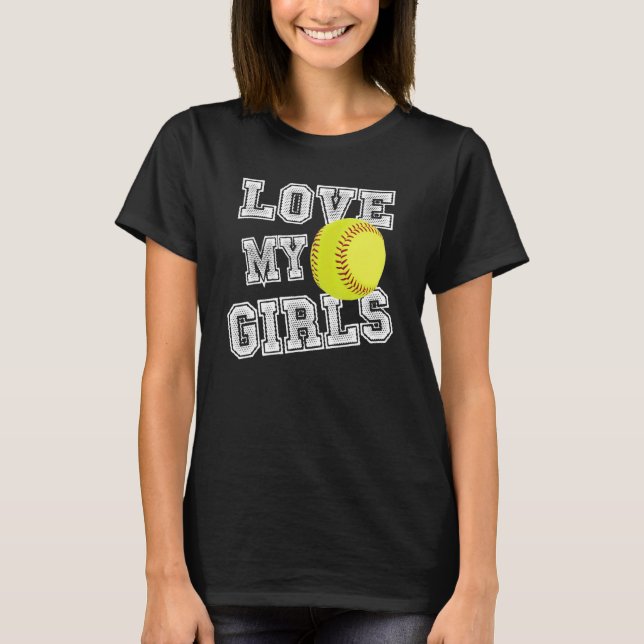 T-shirt I Love My Girls Dad & Mom Softball Cute Softball M (Devant)