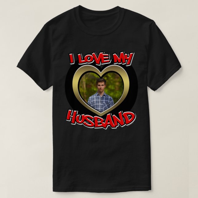 T-shirt I Love my Husband Graffiti Heart Gold Red Photo (Design devant)