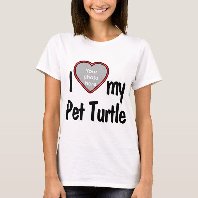 T-shirt I Love My Pet Turtle - Red Heart Photo Frame (Devant)