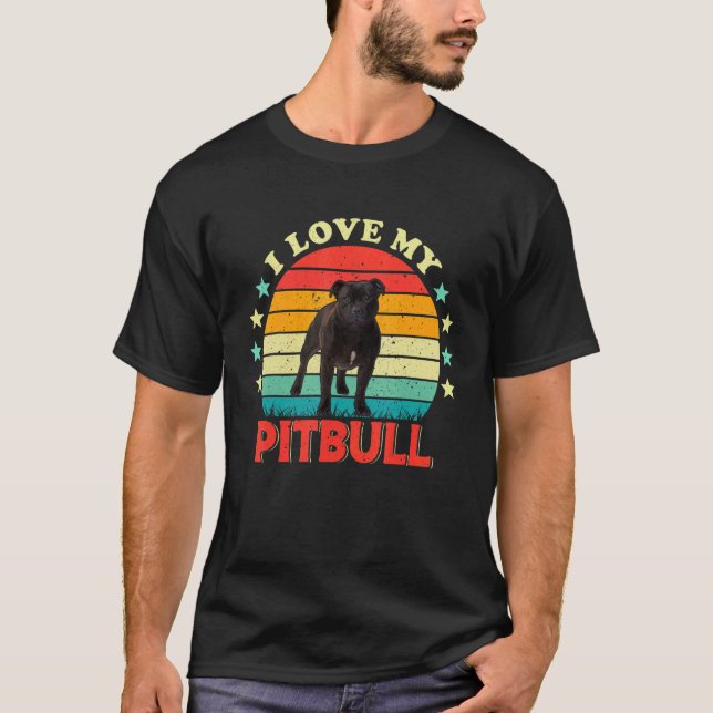T-shirt I Love My Pitbull Men Women Love Black Pit bull Vi (Devant)