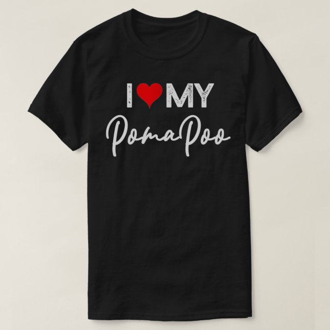 T-shirt I Love My Pomapoo Dog with Red Heart (Design devant)