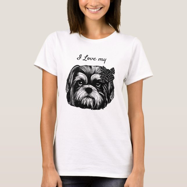 T-shirt I Love My Shih Tzu chien avec arc Art original (Devant)