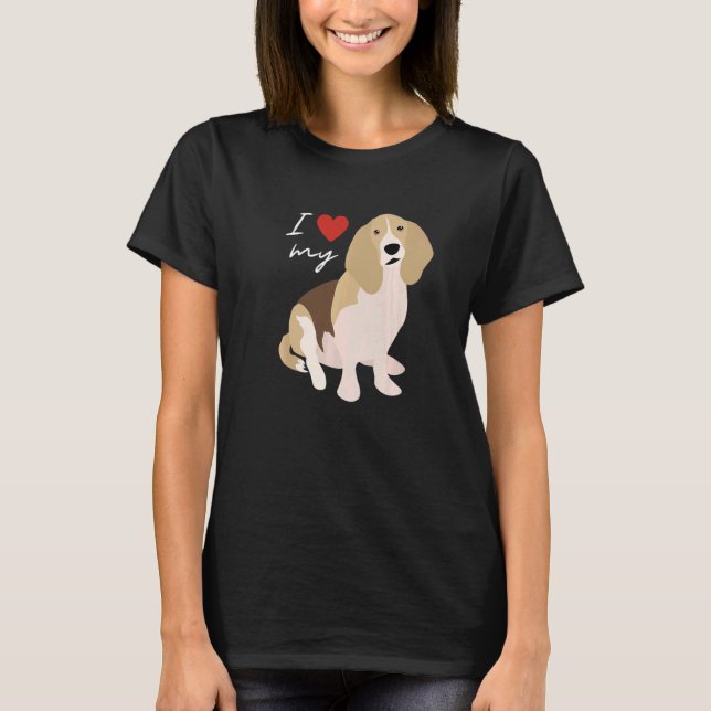 T-shirt I Love My Tan Black & White Basset Hound Dog (Devant)