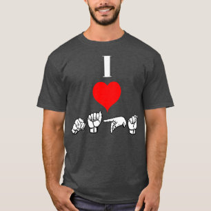 T-shirt I Love NAPS texte avec Langue des Signes noir et b