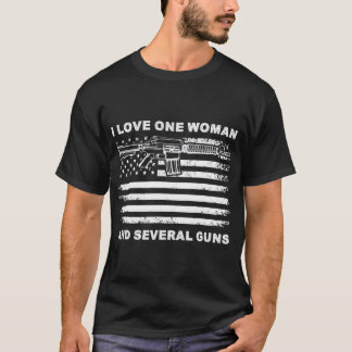 T-shirt I Love One Woman & Several Guns Vintage USA Flag D