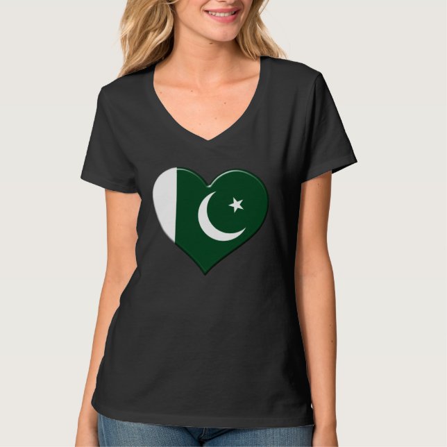T-shirt I love Pakistan National Flag Pride Heart (Devant)