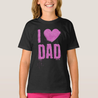 T-shirt I Love Papa Pink Parties scintillant Typographie |