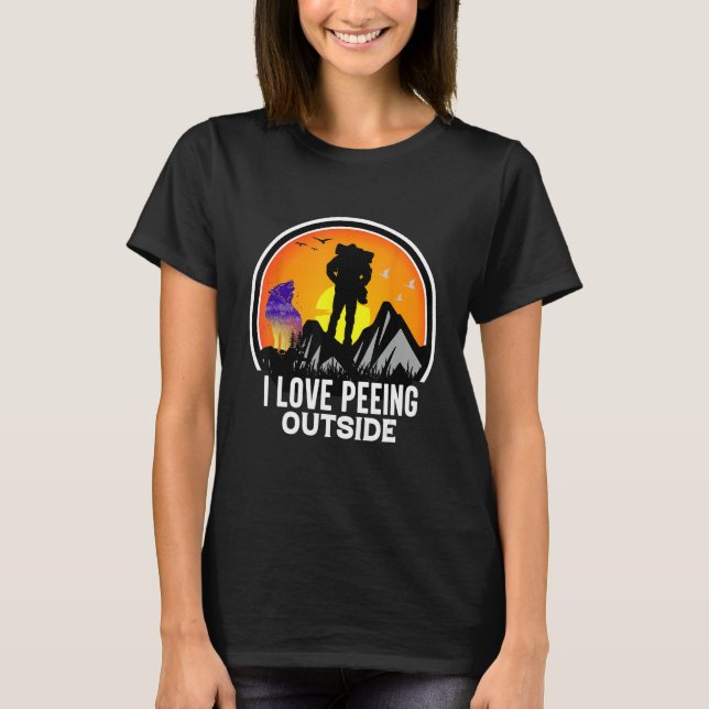T-shirt I Love Peeing Outside Hiking Sunset Retro Outdoor  (Devant)