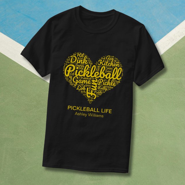 T-shirt I Love Pickleball Nom personnalisé Word Art Heart (Replace Text & Name to customize.  See collection for other matching items eg hat, bottle, keychain)
