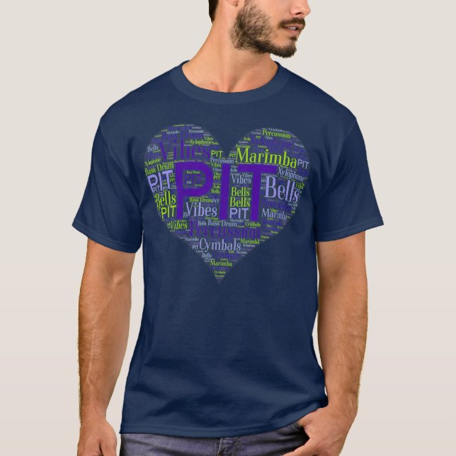 T-shirt I Love PIT Marching Band Percussion Mot de coeur (Devant)