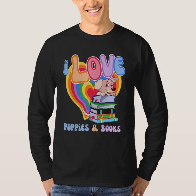 T-shirt I Love Puppie & Livres Rainbow Aesthétique été (Devant)