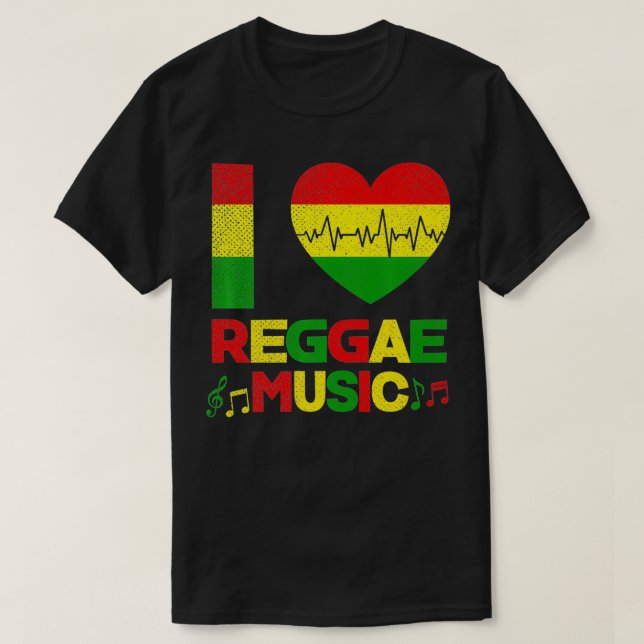 T-shirt I Love Reggae Music Music Notes Reggae Heartbeat  (Design devant)