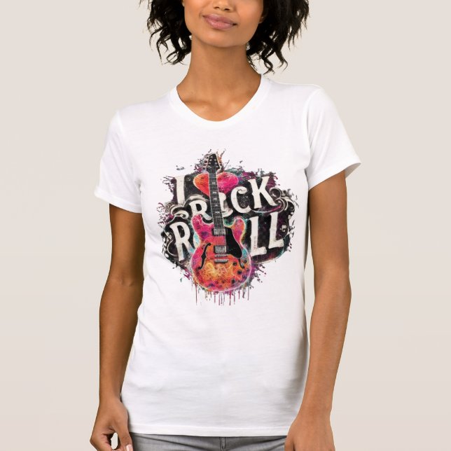 T-shirt I Love Rock N Roll Guitare Electrique Peinture Mus (Devant)