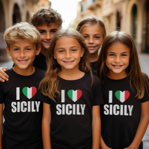 T-shirt I Love Sicile Italien Drapeau Coeur Enfants