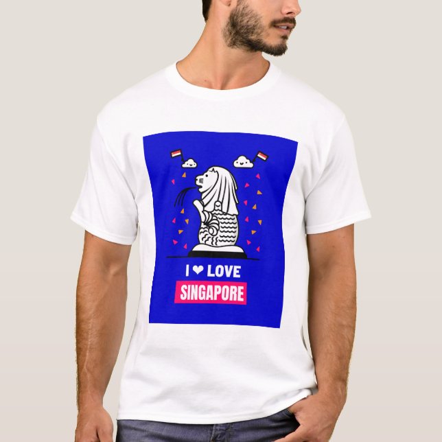 T-shirt I Love Singapore Merlion Design Pour Tourist (Devant)