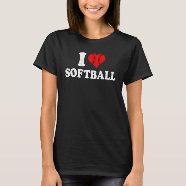 T-shirt I Love Softball Retro Happy Valentine's Day Couple (Devant)