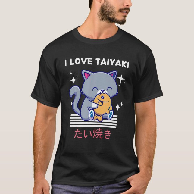 T-shirt I Love Taiyaki Cute Kawaii Chat Mange Taiyaki Japa (Devant)