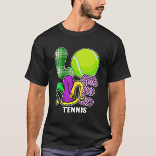 T-shirt I Love Tennis Mardi Gras Funny Outfit Plaid Leopar