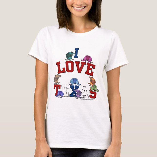 T-shirt I Love Texas-Colorful Armadillos (Devant)
