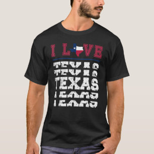 T-shirt I Love Texas Drapeau Forme d'état Vintage Distress