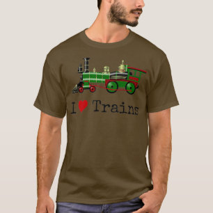 T-shirt I Love Trains Railfan Railroad Engine Rail Buff