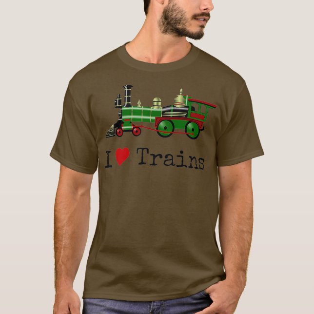 T-shirt I Love Trains Railfan Railroad Engine Rail Buff (Devant)