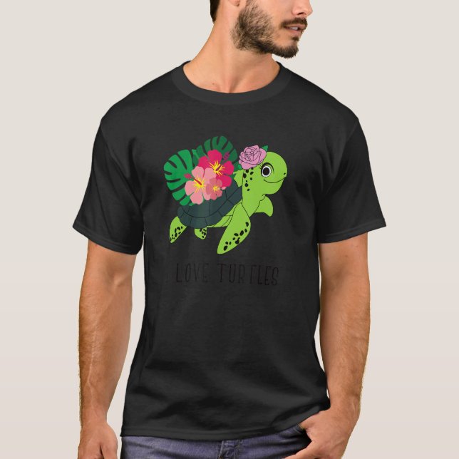 T-shirt I Love Turtles Sourire Visage Tortue Tropical Hibi (Devant)
