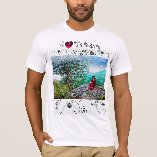 T-shirt I LOVE TUSCANY /Dawn In Green Wood et Lady in Red (Devant)