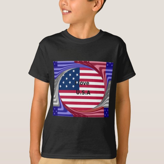 T-shirt I Love U.S.A. Swirl : Patriotic Heart Art Imprimer (Devant)