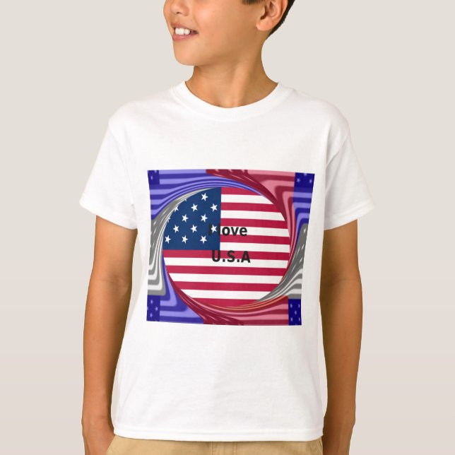 T-shirt I Love U.S.A. Swirl : Patriotic Heart Art Imprimer (Devant)