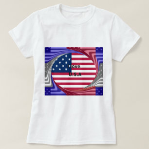 T-shirt I Love U.S.A. Swirl : Patriotic Heart Art Imprimer