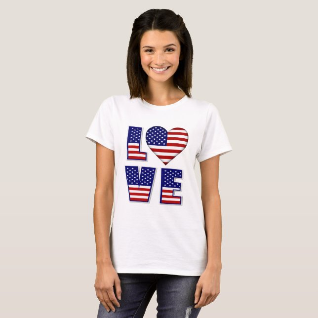 T-shirt I Love USA Heart American Drapeau Citation Femmes (Devant entier)