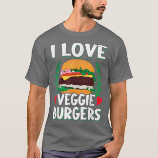 T-shirt I Love Veggie Burgers Vegetarian Vegan Plante Burg