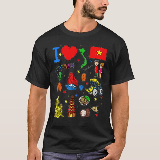 T-shirt I love Vietnam  Hand drawn Vietnamese Landmarks  f (Devant)
