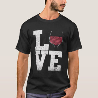 T-shirt I Love Vin Rouge Vin Verre Coeur - Boisson de vin