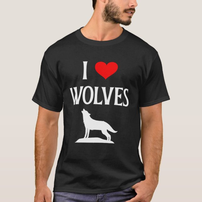 T-shirt I Love Wolves I Heart Wolves Canidae Canine Gray W (Devant)