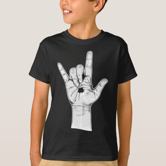 T-shirt I Love You ASL Hand Sign - Hand Drake Novelty Jesu (Devant)