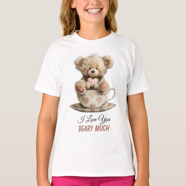 T-shirt I Love You Beary Much In Cup Postcard (Devant)