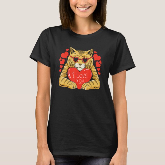 T-shirt I Love You Cat Heart Valentines Day Kitten Kitty P (Devant)