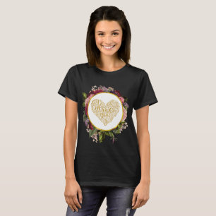 T-shirt I Love You Fancy Golden Heart with Floral Frame