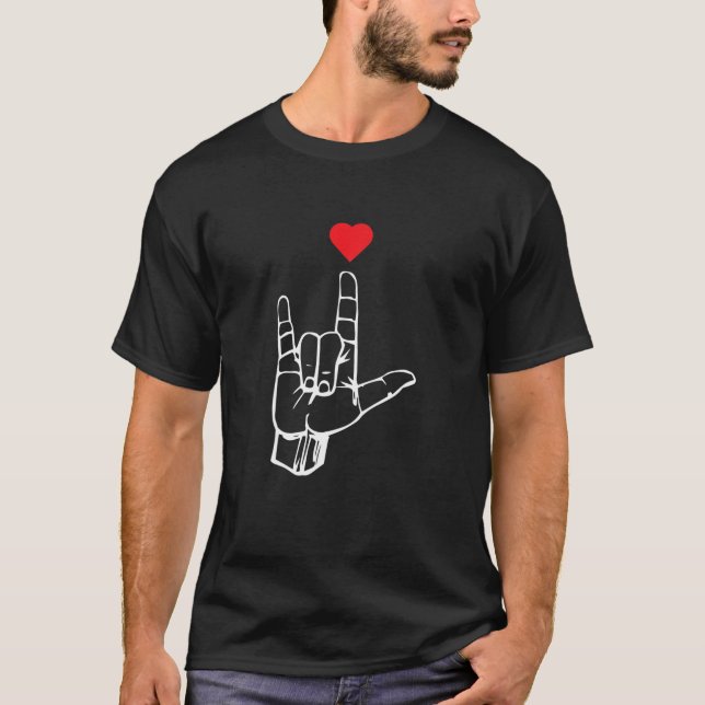 T-shirt I Love You Hand Sign ASL Cadeau Pour Hommes Femmes (Devant)